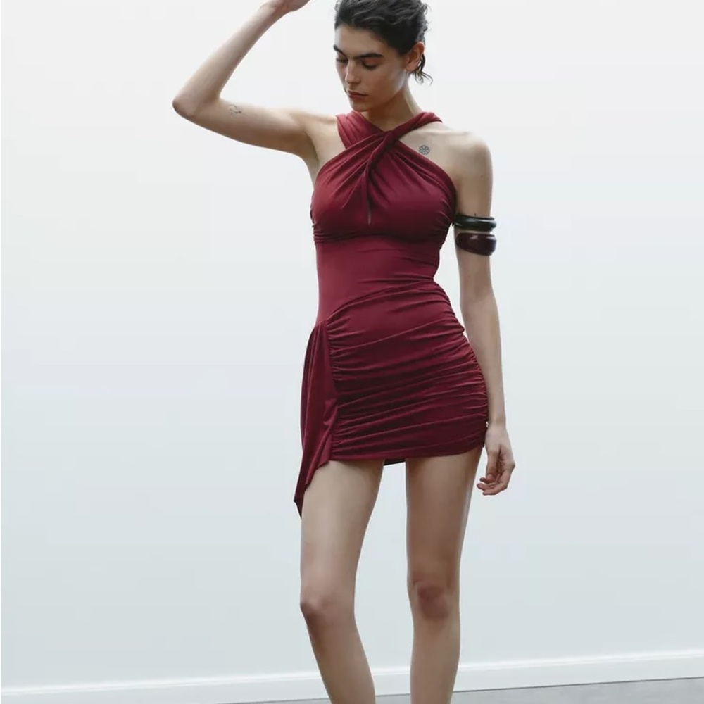 Zara Burgundy Halter Dress